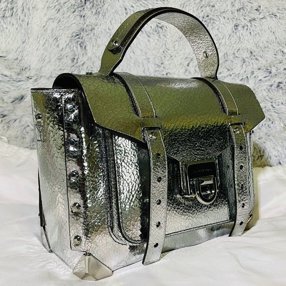 EUC - MICHAEL MK MANHATTAN MEDIUM CRACKLED METALLIC LEATHER SATCHEL (30T9MNCS6M) - Picture 2 of 11